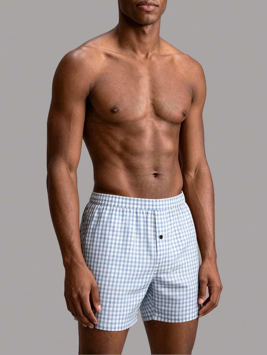 1piece Men's Underwear, Checkered Print,Loose And Soft Sleeping Pants, Multi-Color Set, Can Be Worn As Shorts, Men Gift, Swimming Pants, Vacation - Multicolor - View 1