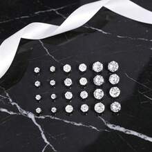 12 pares de pendientes de cristal para mujer, set de pendientes de strass de tamaños mixtos - Plateado - Ver 11