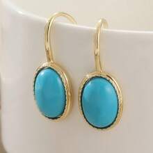 Vintage Fashion Blue Geometric Oval Pendant Earrings, Suitable For Daily And Holiday Wear. - Gold - View 5