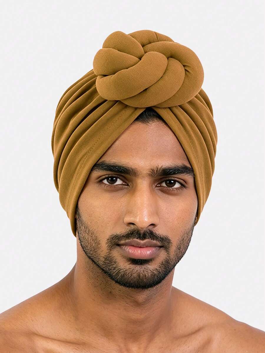 1pc Men's 3D Cable Knit Ball Beanie Hat Hair Loss Cap Suitable For Daily Use - Khaki - View 1