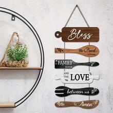 5Pcs Kitchen Wall Decor, Bless The Food Cookware Shaped Hanging Signs For Farmhouse Kitchen Rustic Wooden Plaques For Country Dinning Room - 1PC - 查看 4