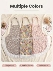 1pc Multicolor Floral Lace Trim Apron, Women's Apron, Fashionable, Breathable, Flower Arrangement Apron, Home Apron, Suitable For Kitchen Cooking, Baking, Gardening, Party Scenes, Lightweight, Household Style - Multicolor - View 9