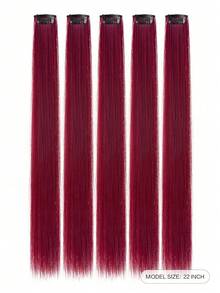 5/1 pieza Pinzas para el cabello color burdeos, extensiones de cabello para mujeres, pelucas de fibra sintética adecuadas para varios peinados sin teñir en salón, adecuadas para ocasiones diarias y de fiesta - Varios estilos - Ver 18