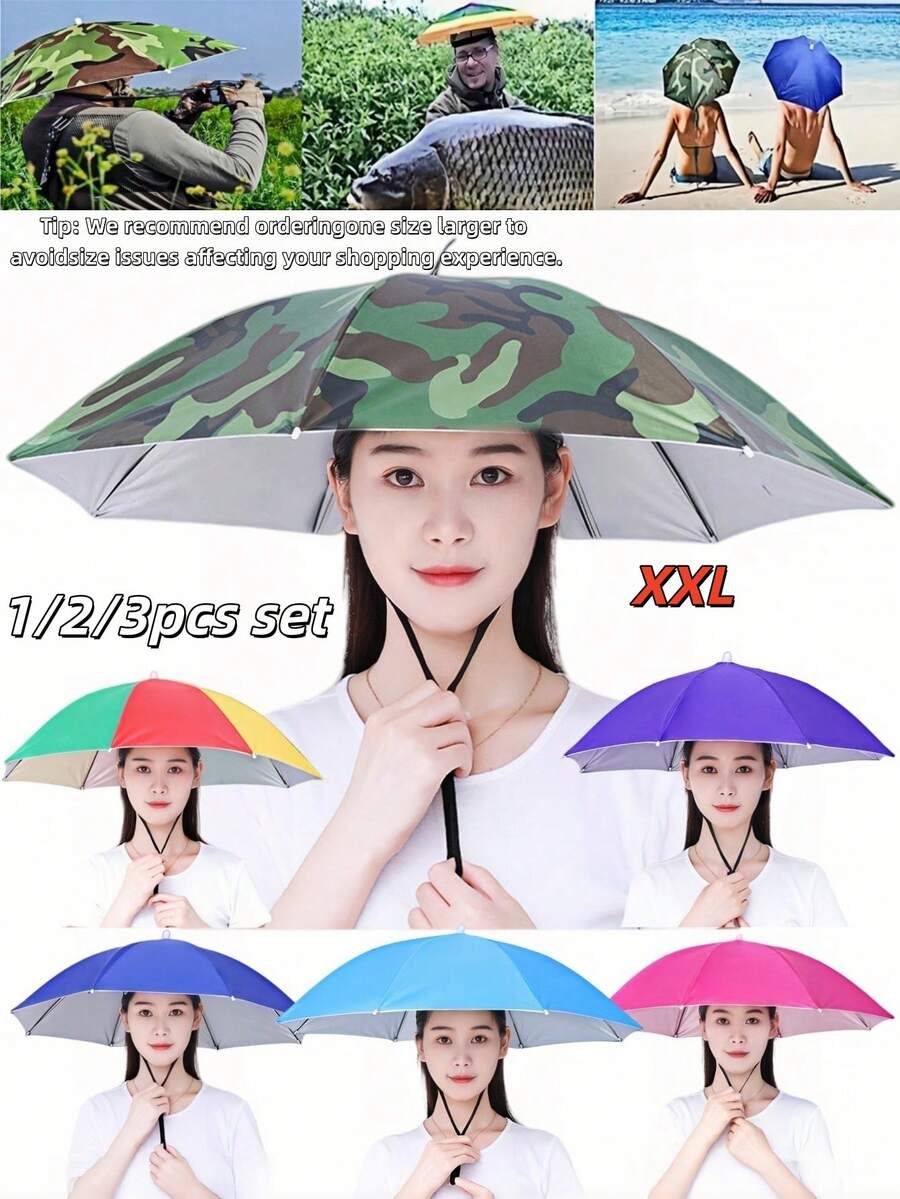 1/2件組 L號多色免手持遮陽帽，戶外防曬防雨，適合釣魚、園藝，2026夏季科技禮品必備，露營、健行、度假必備（隨機顏色）