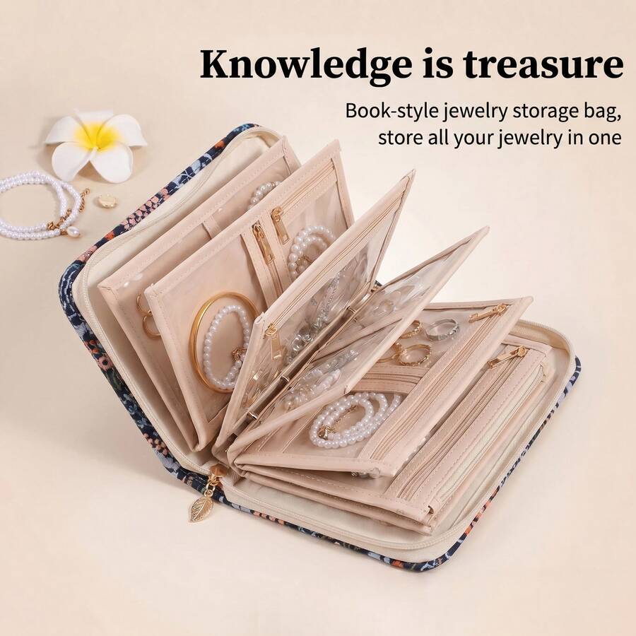 Embroidered Jewelry Storage Bag - Portable Large Capacity Fabric Bag, Anti-Oxidation Protection. Suitable For Storing Gold And Silver Jewelry, This Storage Bag Features Multi-Layer Design And Intelligent Compartments - Multicolor - View 1