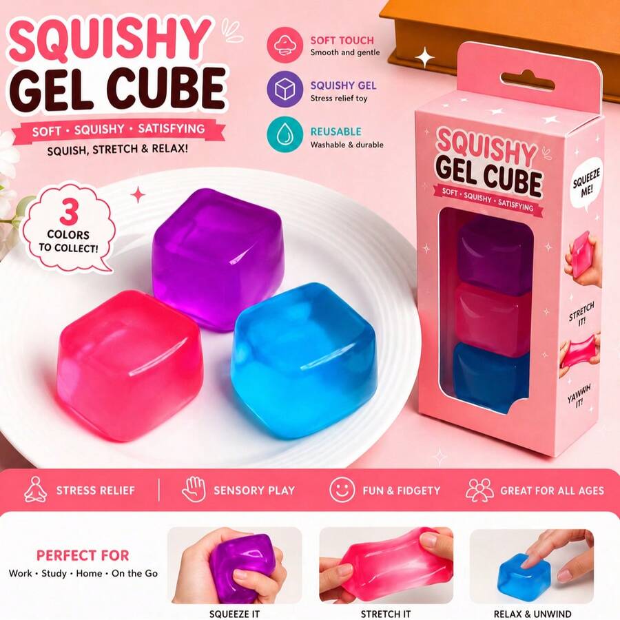 Ice Cube Stress Relief Squeeze Toy – Slow-Rebound TPR Fidget Cube For Office & Home | Anxiety Relief Sensory Gadget For Adults - Multicolor - View 1