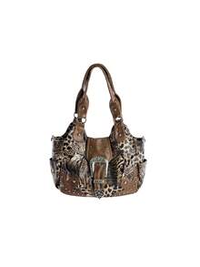 Rollcall Y2K Streetwear Women's Personalized Leopard Print Handbag, Large Capacity Vintage Rivet Crafted Shoulder Bag, Multi-Pocket Detachable Strap - Brown - View 5
