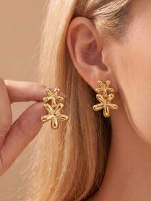 Juego de pendientes góticos gruesos y brillantes dorados para mujer, acero inoxidable sin deslustre, forma de flor, corazón y geométrica, joyería de botón para uso diario y festivales (1-12 pares) - Dorado - Ver 4
