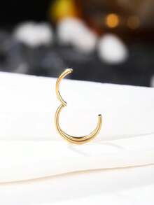 1pc Stainless Steel Nose Ring With Sparkling Zirconia, 18K Gold Plated, Hinged Closure Cartilage Screw Earring Lip Ring, Body Piercing Jewelry - Double-layered Split - View 4