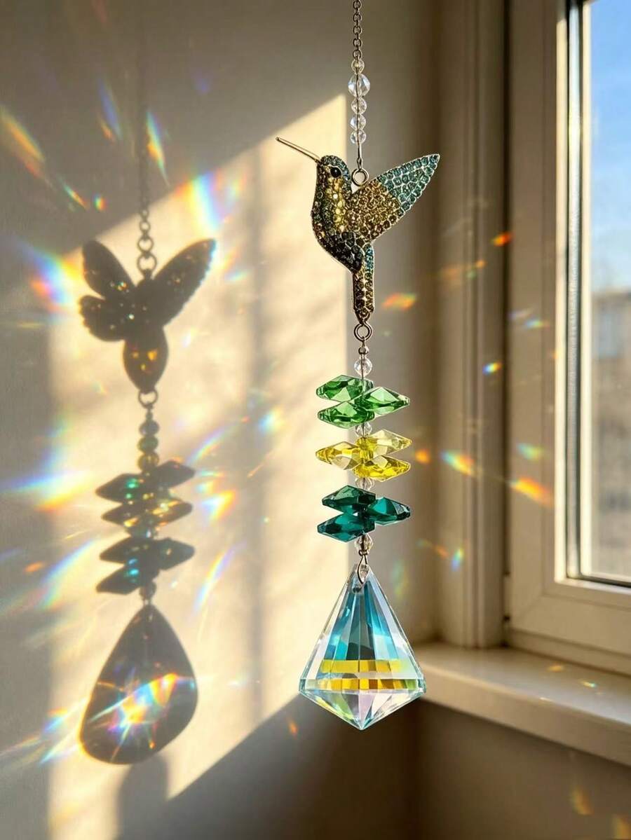 1pc/3pcs Animal Crystal Sun Catcher - Hummingbird Bee Butterfly Hanging Prism Rainbow Maker For Window Garden Decor - Diamond Bird - View 1