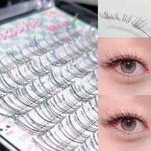 MIXIAOHE Self-Sticky Starry Glitter Cluster Lashes, 36 & 48 Clusters Korean Fox Eye Style, Natural Camera-Ready Look For Daily Cosplay Anime Styling - C - View 3