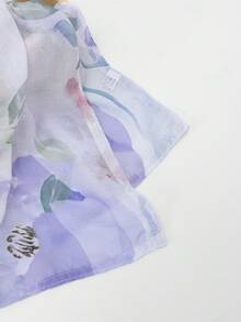 1件裝女款花卉印花穆斯林頭巾，寬邊數位印花頭巾 - 淡紫色 - 查看 8