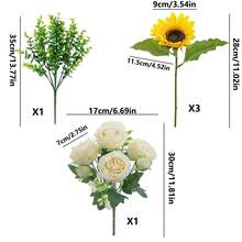 5/10 bó hoa giả mẫu đơn, hướng dương và lá bạch đàn, phù hợp trang trí nhà, nhà hàng, phòng khách, vườn ngoài trời, dùng cho đám cưới, vườn nhà và tiệc, hoa nhân tạo, bó hoa cưới, bó hoa cô dâu, trang trí đám cưới, bó hoa Ngày của Mẹ, trang trí mùa xuân - Màu vàng - Xem 10