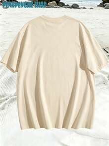 Women's Oversized T-Shirt With Seashell Design, Coastal Style, Casual Summer Tops, Clothing For 4th Of July, Graduation, Teacher's Clothing, Women's Summer Vacation - 杏色 - 查看 3