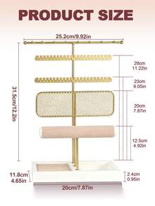 5 Tier Bracelet Holder Display - Detachable T Bar Velvet Bracelet Holder, Multi-Layer Jewelry Display Stand With Necklace Holder And Ring Organizer, Large Capacity Earring Rack For Home Decor Jewelry Storage, Jewelry Holder Organizer, Gift Idea - Gold - View 9