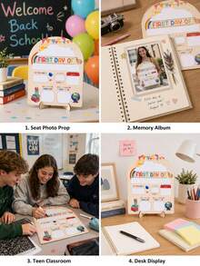 "Mein erster Schultag" Schild 10in X 12in, Schulanfang Geschenk, geeignet für Kindergarten, wiederverwendbare Holztafel, Meilensteine des Wachstums aufzeichnen, mit Ständer - Schulanfangs-Schallplattenbrett aus Holz und Kunststoff - Übersicht 5