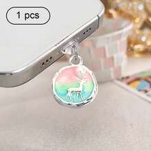Deer Pearl Style Phone Dust Plug, Oil Painting Ins Decor Charging Port Accessory, Anti-Lost Pendant Compatible With All Phone Models - Multicolor - View 23