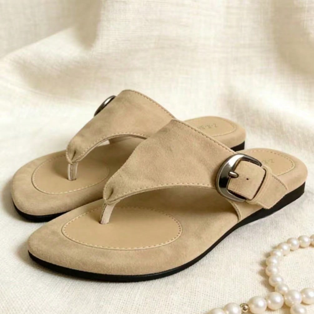Sandalias elegantes de moda para mujer con punta fina y sin cordones, con hebilla metálica, planas, para exteriores y uso casual, chanclas, zapatos d