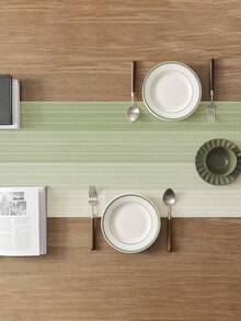 1pc Minimalist Striped Gradient Style Table Runner, Modern Living Room Dining Table Cloth Mat, Dry Cleanable, Washable, Suitable For Kitchen Dining Table Party Wedding Decoration Vintage Style, Suitable For Entryway, Family Gathering, Coffee Table, Living Room, Microwave Dust Cover - Light Green - View 4
