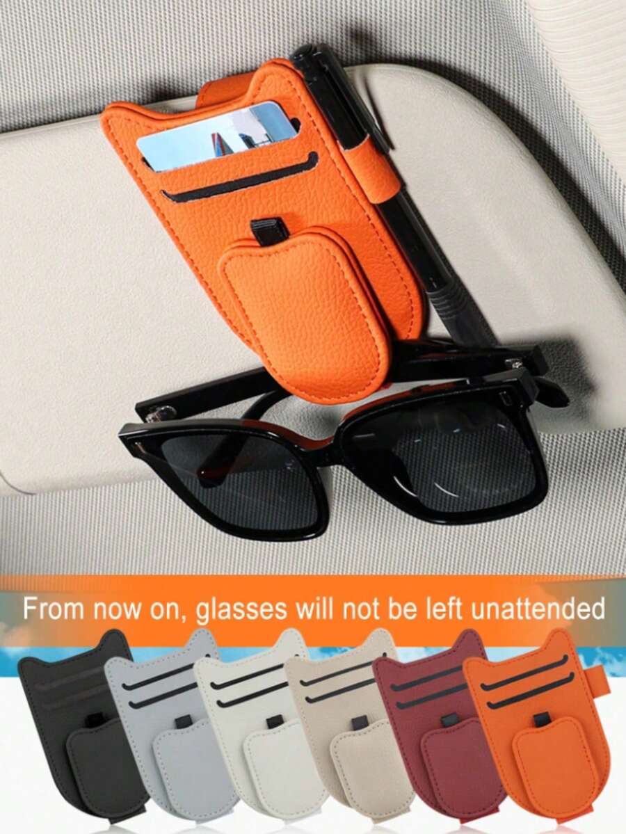 Cat Ear Car Glasses Clip - Multifunctional Clip To Hold Fashion Glasses, Cards And Pens, Compact Space-Saving Car Accessory, - A - View 1