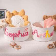 Personalized Storage Basket Customized Name Handmade Rope Woven Basket Baby Room Toy Organizer Foldable Large Capacity Pink Nursery Room Decor - Multicolor - View 5