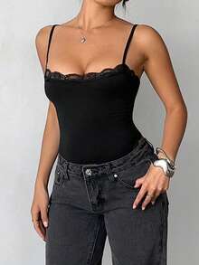 大尺碼女款性感蕾絲連身內衣 夏季黑色 - 黑色 - 查看 6