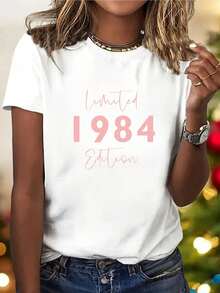 1 Piece Women's Casual Sportswear, Limited Edition Vintage 1984, Short Sleeve, Birthday Gift For Mother's Day - Unisex Loose Cotton T-Shirt - 白色 - 查看 1