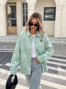 Autumn/Winter Color Block Minimalist Loose American Style Women's Shirt, Women's Commuter Outfit - Green - View 3