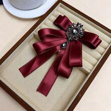 1pc British Style Brooch, Bow Lapel Pin, Large Black Bow, Pendant Brooch, Shirt Coat Accessory, Vintage Brooch - White - View 10