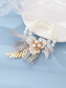 1pc/5pcs Elegant Vintage Style Ribbon Rhinestone Wrist Corsage, Bridesmaid Wedding Dress Accessory - Multicolor - View 6