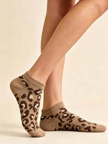 1/5/10 Pairs Random Women's Leopard Print Boat Socks, Fashionable Soft Animal Pattern Crew Socks, Suitable For Daily Wear, Back To School, Running, Hiking, Training Socks, All Seasons - Multicolor - View 2