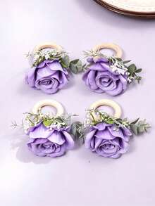 4Pcs Artificial Rose Napkin Rings For Wedding, Party, Prom, Dinner Tableware Accessories - Multicolor - View 18