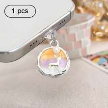 Deer Pearl Style Phone Dust Plug, Oil Painting Ins Decor Charging Port Accessory, Anti-Lost Pendant Compatible With All Phone Models - Multicolor - View 15