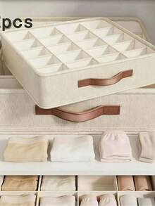 2pcs Foldable 20-Grid Drawer Organizers With Leather Handles. Independent Dividers, Dustproof And Washable. Rigid Frame Prevents Deformation. Perfect For Sorting Bras, Socks And Small Items, Keeps Wardrobe Tidy. - 彩色 - 查看 1