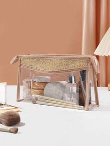 New Cross-Border Women's Handheld Cosmetic Organizer Bag Transparent Toiletry Storage Bag - Beige - View 2