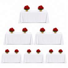 6 Packs White Rectangle Tablecloth & Napkins Set, Solid Color Polyester Table Linens, Wrinkle Resistant, Stain Proof, Easy Clean, Reusable Washable Table Cover For Wedding Party Banquet Restaurant Buffet Catering Dining Table Home Decor - White - View 14