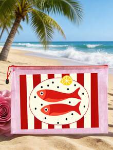 Waterproof Fashion Beach Bag With Cute Fish Pattern And Lemon Decor, Ocean Theme Large Capacity Transparent Makeup Bag With Nylon Zipper, Lightweight Sun-Protective Storage Pouch, Multi-Functional Organizer Bag, Perfect For Swimming, Beach, Diving And Summer Vacation, Back To School Season, Gift For Friends, Family, Besties, Classmates, Unique Birthday Gift, Holiday Gift, Party Gift And Back To School Gift - Multicolor - View 8