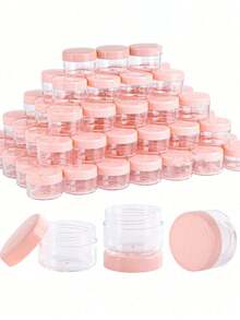 Mini Transparent Cream Jar With Transparent Lid, Plastic Cosmetic Empty Sample Jar, Small Cosmetic Sample Container, Multi-Color Cream, Lotion, Lipstick, Eyeshadow, Nail Powder, Jewelry, Powder Cake, Etc., Portable Reusable Travel Essential, Empty Sample Bottle - Pink - View 1