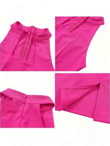 Women's Solid Color Elegant Party Zipper Shoulder Bag Strapless Dress For Date And Party, Summer - Hot Pink - View 5