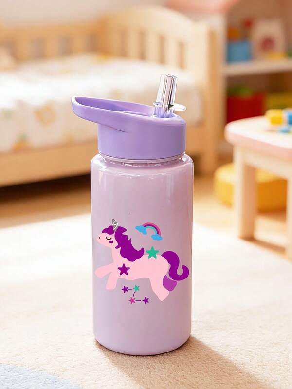 1pc 500ml (17oz) Kids Cute Cartoon Animal Dinosaur, Unicorn, Lion Pattern Straw Cup, Best Gift For Girls And Boys For Back To School And Graduation Season, Outdoor Sports Water Bottle, Campus Student Cartoon Cup