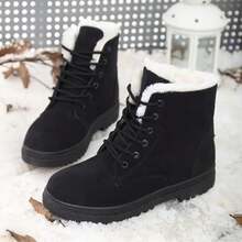 Botas de nieve para mujer, botas de tobillo deportivas para exteriores con forro térmico de invierno, gruesas y ligeras, de unicolor, elegantes, versátiles, cómodas, cálidas, casuales para exteriores, tallas grandes para mujer - Negro - Ver 3