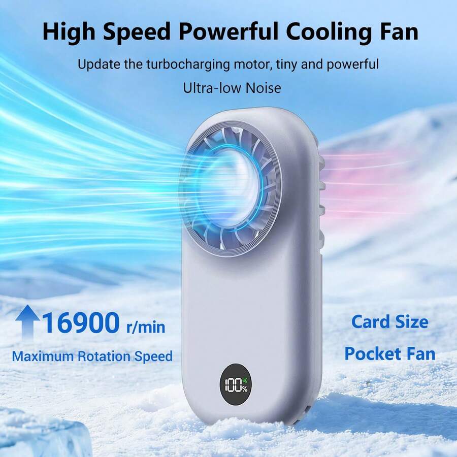 W&O Ultra-Thin Portable Mini Cooling Handheld Fan & Pocket Fan - 5-Speed Adjustable, Lightweight Battery With Digital Display, USB Charging, Lightweight, Portable, Low Noise, Wearable Design, Suitable For Outdoor Camping And Travel - Màu xanh bụi bặm - Xem 1