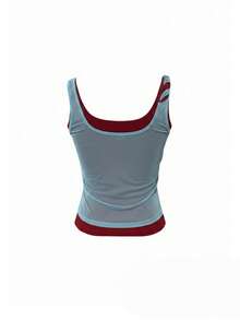 Hot Girl Color Block Patchwork Camisole Tank Top Women Summer Layering Slimming Waist-Cinched Sleeveless Top Casual Red - Red - View 11