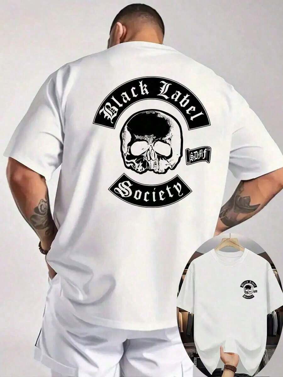 Graphic T-Shirts. Casual Summer Shirt For Men 2026, New, With Print, Ribbed Crew Neck, Short Sleeves, Knitted Fabric, Cool And Comfortable, Skull Print, Ideal For Outdoor Activities. - White - View 1