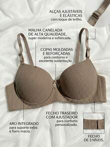 Conjunto 5 Sutiã Bojo Soutien Malha Canelada Básico Reforçado Sutiãs Femininos Confortável Lingerie Moda Íntima Feminina Adulto Mulheres - Neutras - Visão 5