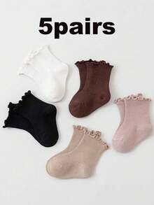 5 Pairs/1 Pair Baby Socks Ruffle Trim Vintage Princess Socks 0-5 Years Old - Multicolor - View 10
