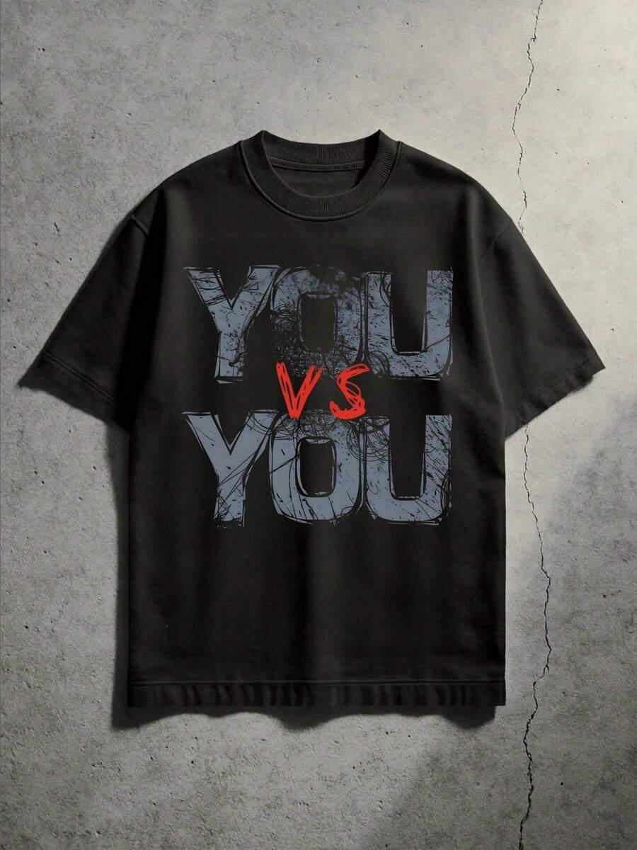 Men's Casual Short Sleeve Crew Neck T-Shirt, Creative Printed Design, Simple Design, Woven Process - Black 2 - View 1