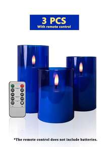 3pcs Flameless Candle Lights, With Remote Control/Timer Function, Battery Powered, Suitable For Christmas, Halloween, Valentine's Day, Mother's Day, Gift, Birthday, Proposal, Wedding, Dining Table, Party - Blue - Warm Light - View 16