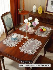 ABEST6522 Home&Living store 100% 聚酯纖維復古透視網紗蕾絲桌旗，附珍珠流蘇，雙色鏤空花卉裝飾，適用婚禮、農舍風餐桌與居家裝飾 - 彩色 - 查看 10