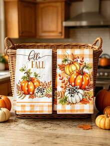 2 قطعة مناشف مطبخ Hello Fall، 40*48 سم قماش أطباق بنمط اليقطين، مناشف يد من الميكروفايبر الناعم الماص بنقشة Buffalo Plaid، ديكور عطلة الخريف، ديكور المطبخ، ديكور الطاولة، ديكور المنزل، ديكور الحمام، هدية تدشين المنزل، ديكور - يقطينة الخريف - مشاهدة 6